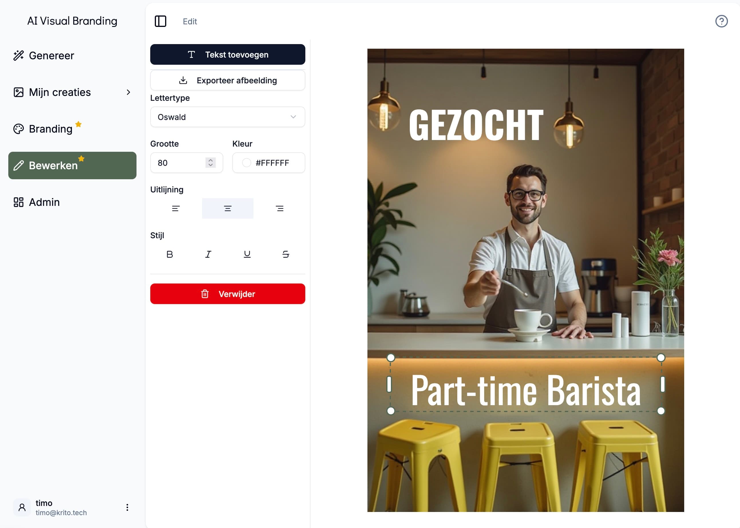 Een afbeelding die de nieuwe opschaal en bewerk functies van AI Visual Branding laat zien.