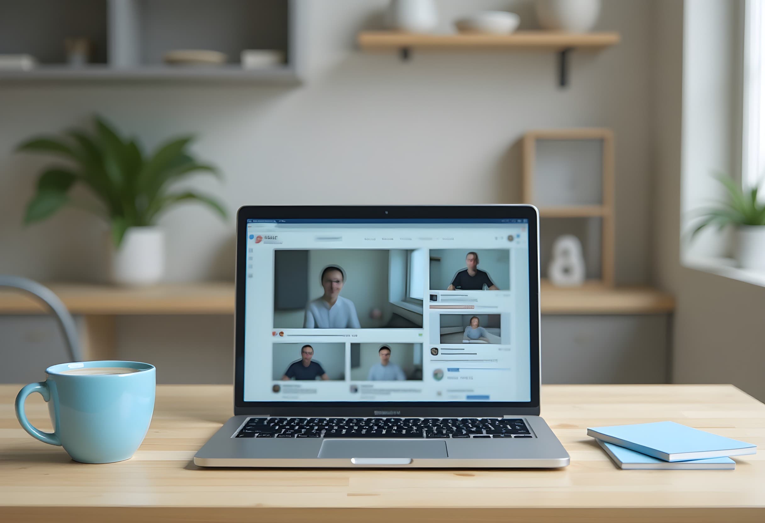 Voorbeeld afbeelding gemaakt met AI Visual Branding: laptop op bureau voor webinar