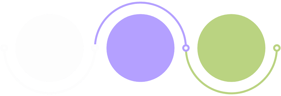 Drie aan elkaar gesloten circles met de beschrijving van de werking van de app bovenop de circels.
